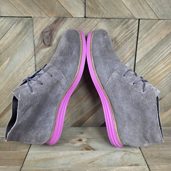 Cole Haan LunarGrand Mens Lace Up Chukka Boots Size 12 Grey Suede Orchid Pink main image 1